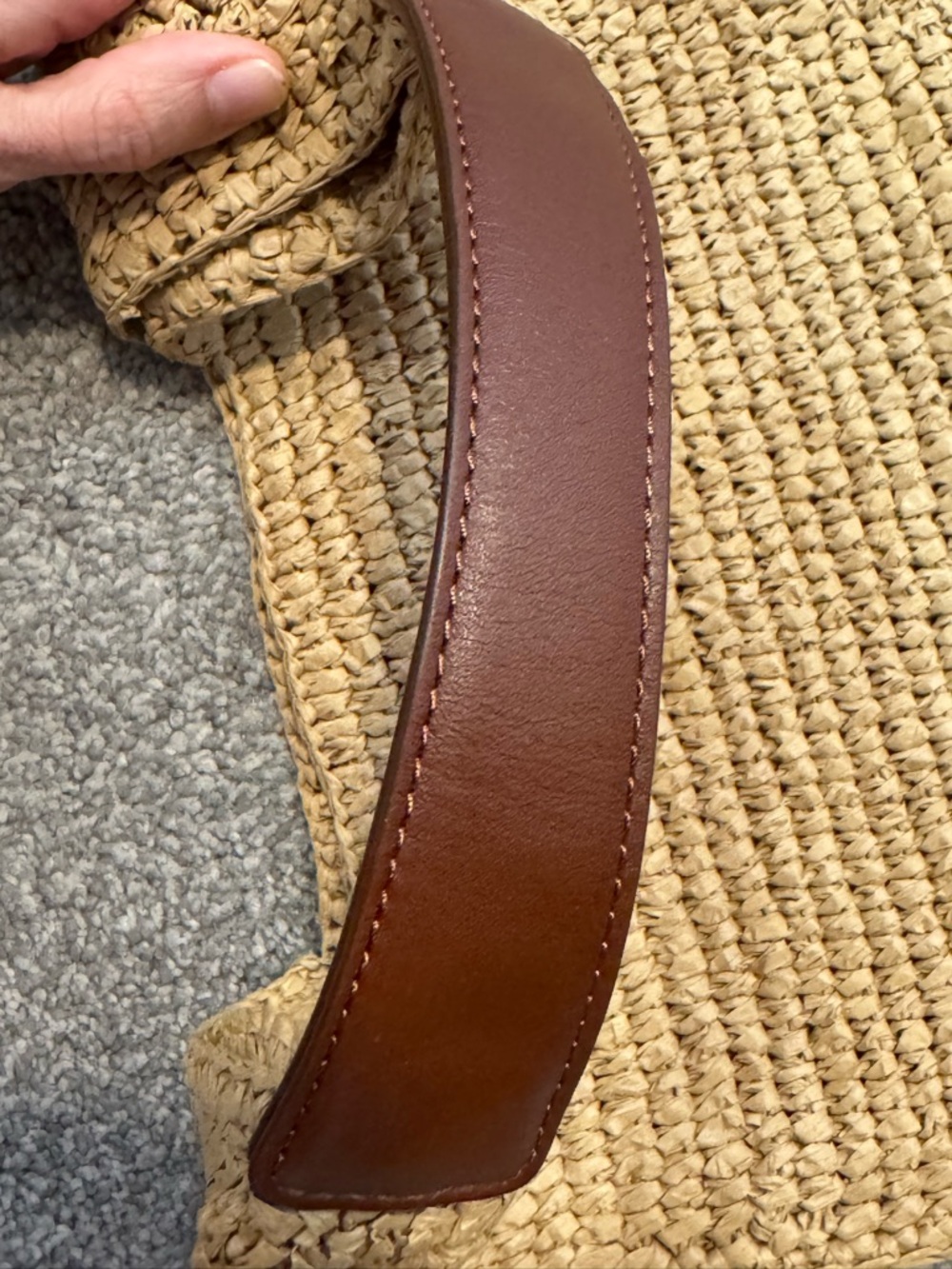 J. Crew Woven Straw Shoulder Bag with Brown Handle - Picture 6 of 6